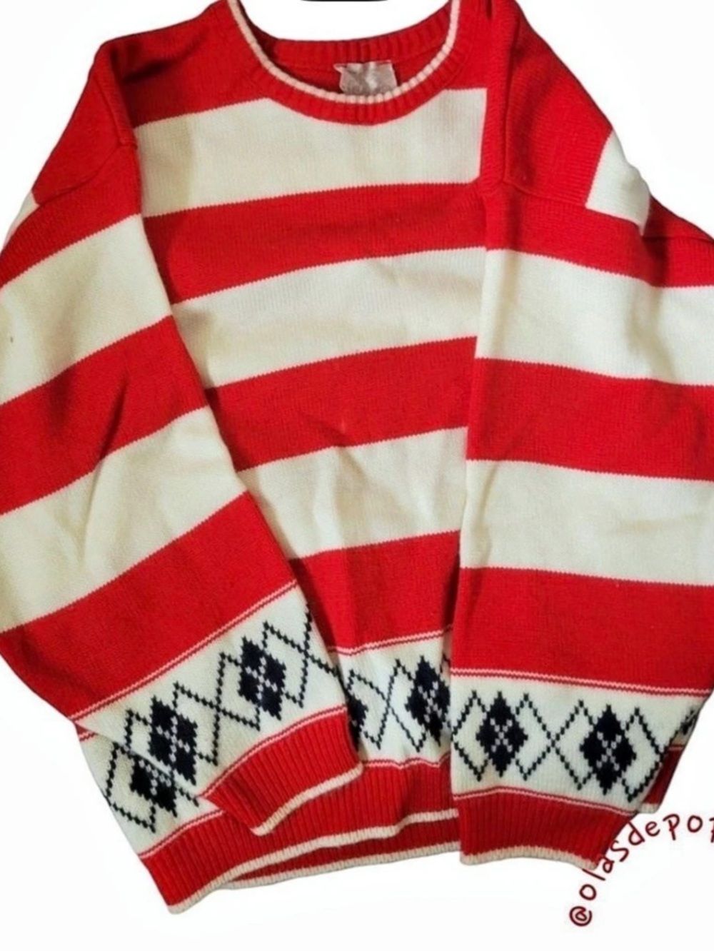 Red & White Striped Crewneck Sweater Like New